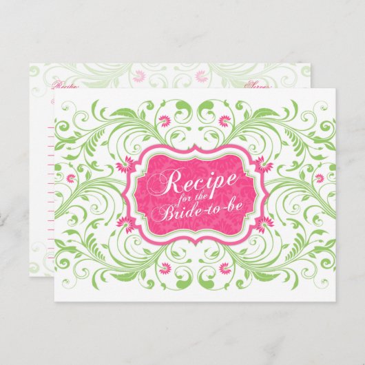 Rosa Green Floral Rezept Card für die Braut Postkarte (Vorne/Hinten)