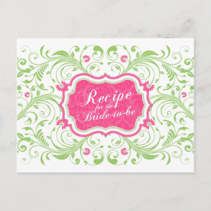 Rosa Green Floral Rezept Card für die Braut Postkarte