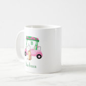 Rosa Green Fun Golf Cart mit Clubs Monogram Kaffeetasse (Vorderseite Links)