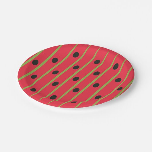 Rosa Green Stripe Circle Moderne Niedliche Pappteller (Schrägansicht)