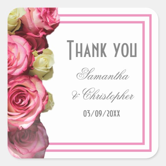 Rosa Grenz Brauthochzeit danke Quadratischer Aufkleber (Vorderseite)