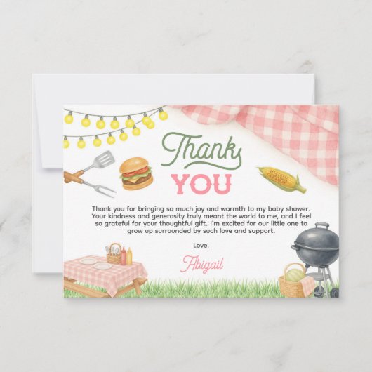 Rosa GRILLEN Kinderdusche 5x3.5 Dankeskarte (Vorderseite)