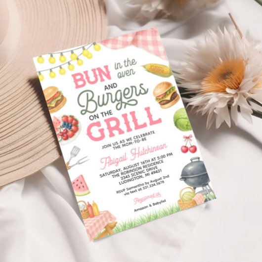 Rosa GRILLEN Kinderdusche Einladung - Bun in Oven