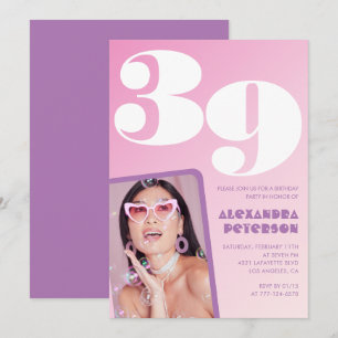 Rosa Groovy 39. Geburtstagseinladungen Retro-Foto Einladung