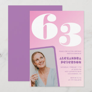 Rosa Groovy 63. Geburtstagseinladungen Retro-Foto Einladung