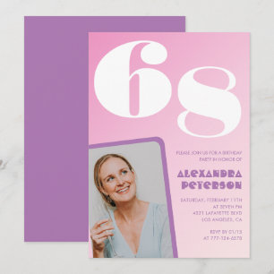 Rosa Groovy 68. Geburtstagseinladungen Retro-Foto Einladung