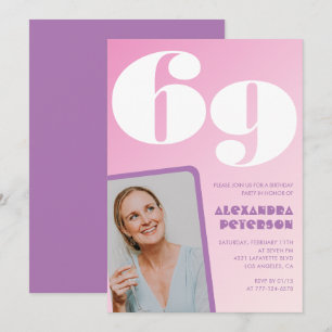 Rosa Groovy 69. Geburtstagseinladungen Retro-Foto Einladung