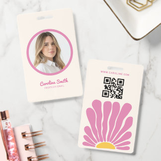 rosa Groovy-Blume retro Boho-Geschäft Ausweis