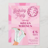 Rosa Groovy Boots Disco Ball Geburtstag Einladung (Vorne/Hinten)