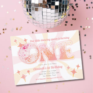 Rosa Groovy Disco Tanzkönigin Erster Geburtstag Einladung