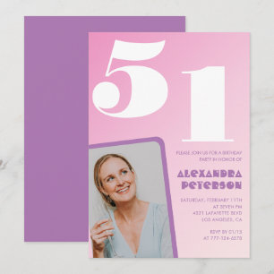 Rosa Groovy Einladungen zum 51. Geburtstag Retro-F