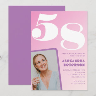 Rosa Groovy Einladungen zum 58. Geburtstag Retro-F