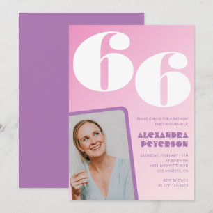 Rosa Groovy Einladungen zum 66. Geburtstag Retro-F