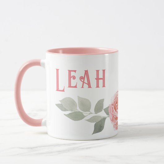 Rosa große Buchstaben Name Tassen Aquarell Blume (Links)