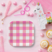 Rosa große Gingham-Karo-Kontrollkästchen Pappteller (Party)