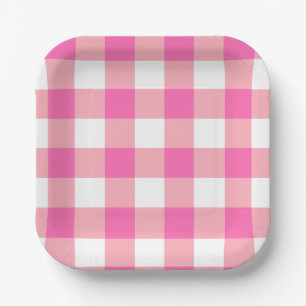 Rosa große Gingham-Karo-Kontrollkästchen Pappteller