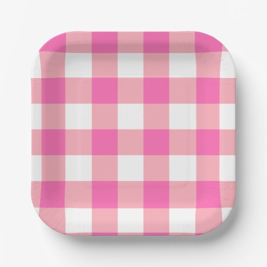 Rosa große Gingham-Karo-Kontrollkästchen Pappteller (Vorderseite)