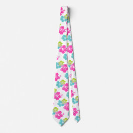 Rosa/grün/Aqua Blauer Hibiskus/Hawaiianische Blume Krawatte