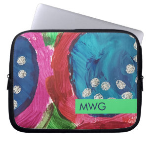 Rosa Grün Blau Silber Mod Monogramm iPad Hülle Laptopschutzhülle
