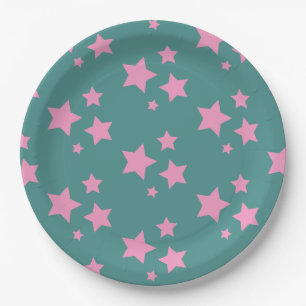 Rosa Grün Blau Teal Sterne Kinder Baby Zirkusparty Pappteller