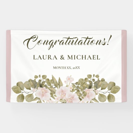 Rosa, grün, elegant Boho Style Wedding Bann Banner (Horizontal)