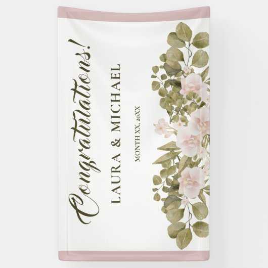 Rosa, grün, elegant Boho Style Wedding Bann Banner (Vertikal)