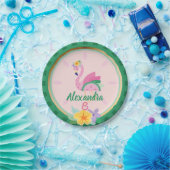 Rosa Grün Flamingo & Watermelon Tropischer Geburts Pappteller (Party)