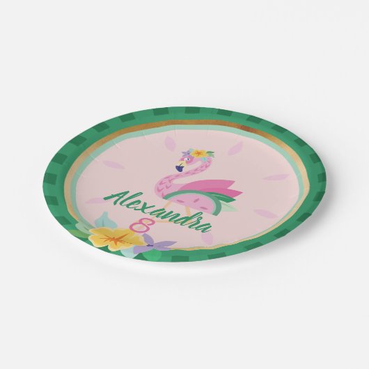 Rosa Grün Flamingo & Watermelon Tropischer Geburts Pappteller (Schrägansicht)