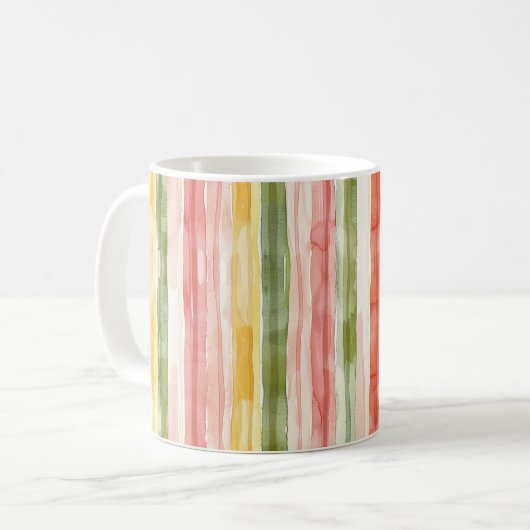Rosa Grün Gelbe Streifen Kaffeetasse (Vorderseite Links)