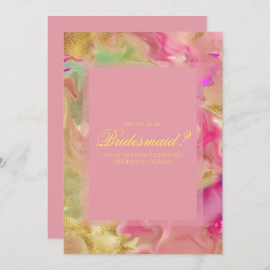 Rosa, Grün, Gold, Marmor in den Einladungen (Vorne/Hinten)