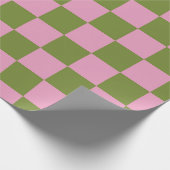 Rosa Grün kariertes Gingham-Muster Geschenkpapier (Ecke)