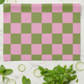 Rosa Grün kariertes Gingham-Muster Geschirrtuch (Gefaltet)