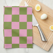 Rosa Grün kariertes Gingham-Muster Geschirrtuch (Viertel Falte)
