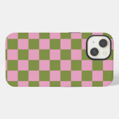 Rosa Grün kariertes Gingham-Muster iPhone Hülle (Rückseite (Horizontal))