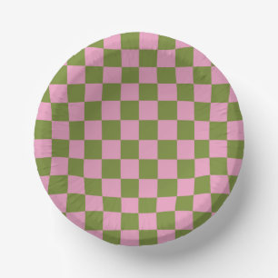 Rosa Grün kariertes Gingham-Muster Pappteller
