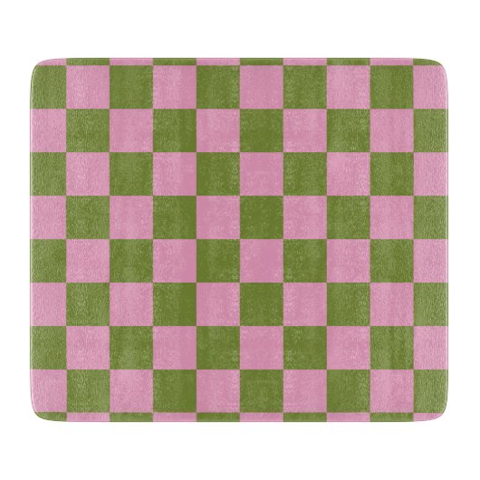 Rosa Grün kariertes Gingham-Muster Schneidebrett (Vorderseite)