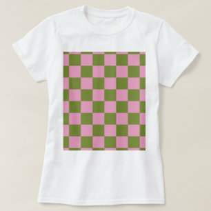 Rosa Grün kariertes Gingham-Muster T-Shirt