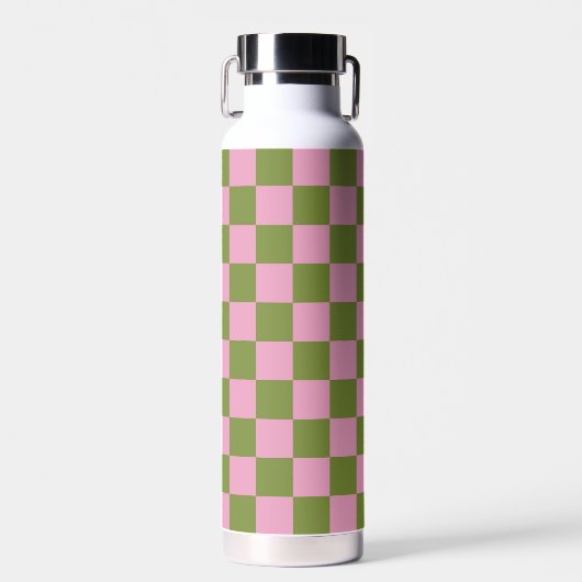 Rosa grün kariertes Gingham-Muster Trinkflasche (Vorne)