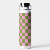 Rosa grün kariertes Gingham-Muster Trinkflasche (Rückseite)