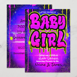 Rosa Grün Lila Farbe Tröpfelnde Babyparty Mädchen Einladung