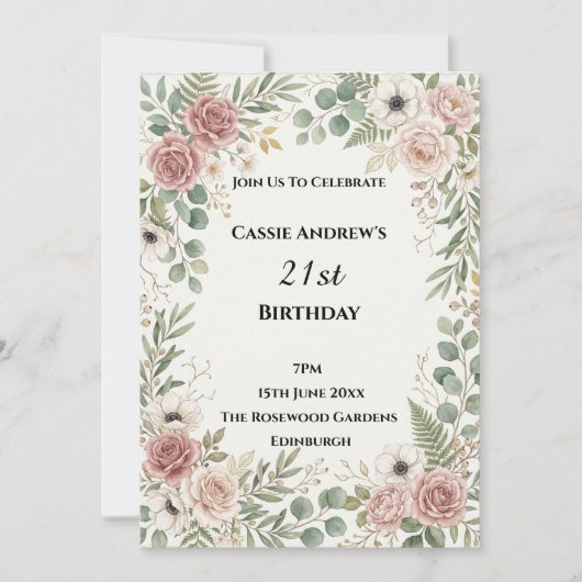 Rosa Grün Meile Geburtstag Einladung (Vorderseite)