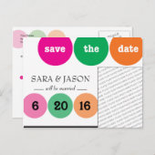 Rosa, grün, orange Kreise Save the Date Ankündigungspostkarte (Vorne/Hinten)