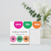 Rosa, grün, orange Kreise Save the Date Ankündigungspostkarte (Stehend Vorderseite)