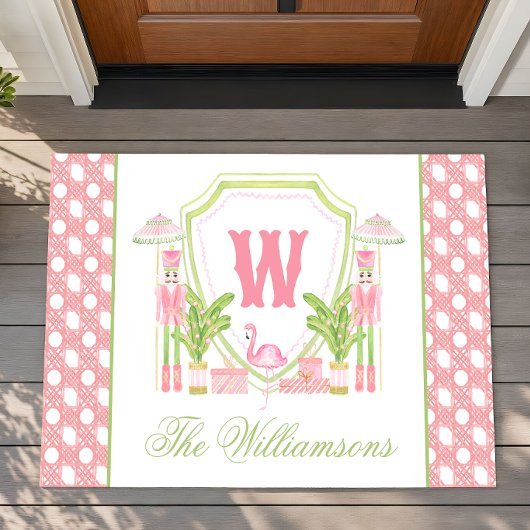 Rosa & Grün Palm Beach Nussknacker Monogramm-Wappe Fußmatte
