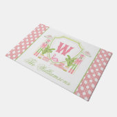 Rosa & Grün Palm Beach Nussknacker Monogramm-Wappe Fußmatte (Schrägansicht)