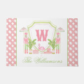 Rosa & Grün Palm Beach Nussknacker Monogramm-Wappe Fußmatte (Vorderseite)