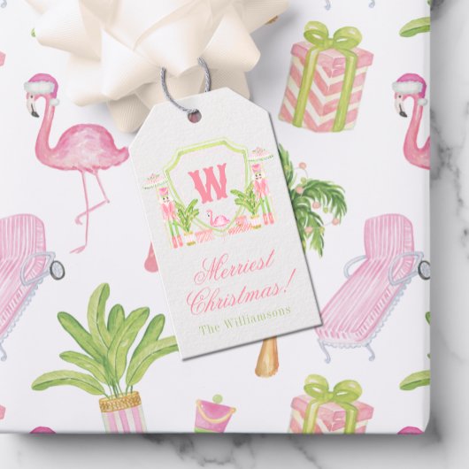 Rosa & Grün Palm Beach Nussknacker Monogramm-Wappe Geschenkanhänger