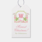 Rosa & Grün Palm Beach Nussknacker Monogramm-Wappe Geschenkanhänger (Vorderseite)