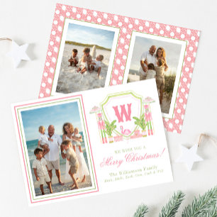 Rosa & Grün Palm Beach Nussknacker-Monogrammwappen Feiertagskarte