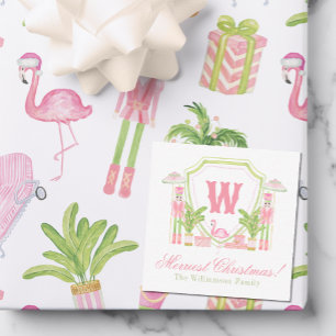 Rosa & Grün Palm Beach Nussknacker Monogrammwappen Mitteilungskarte